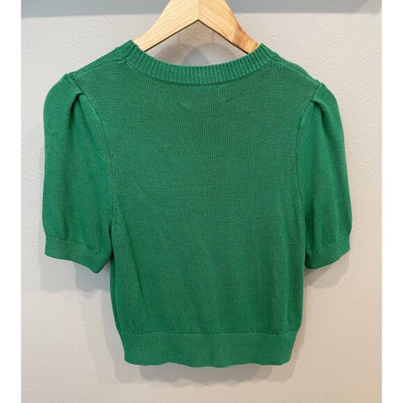 Reformation Linen Knit Hearts Sweater Small Short Sleeves Crop Preppy - Picture 2 of 6